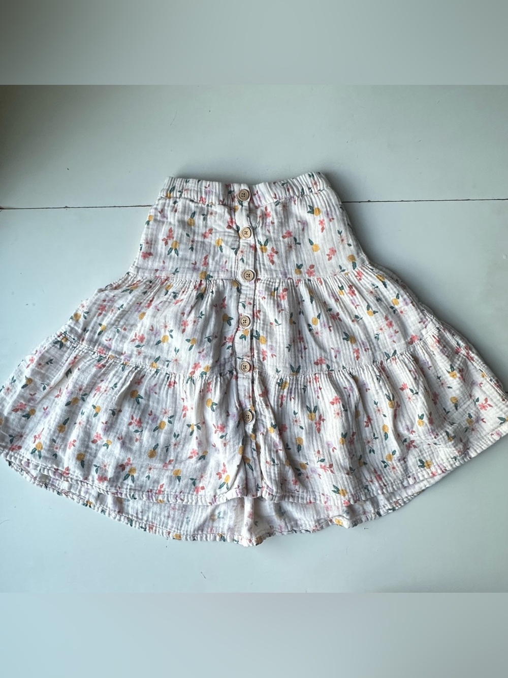Cat & Jack Girls Floral Tiered Button Front Skirt White Pink Size 5/6X
